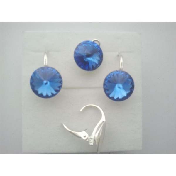 Set din Argint cu elemente Swarovski Rivoli12/12mm Sapphire